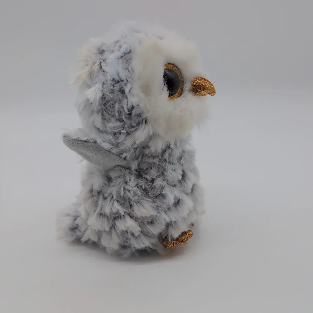 Ty Beanie Baby Boo's Owlette Plush Owl - White and Black with Gold Accents